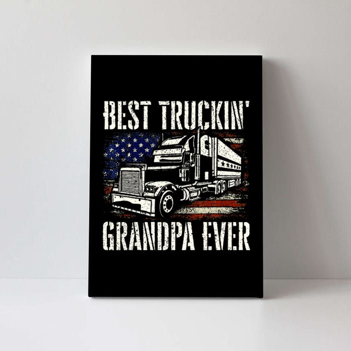 Best Truckin Grandpa Big Rig Semi Truck Driver Trucker Canvas