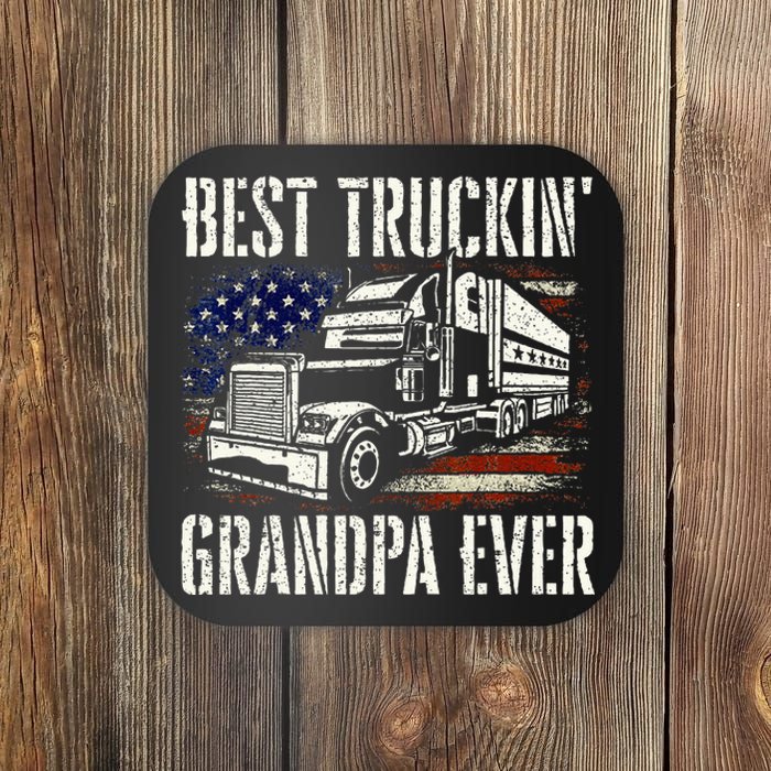 Best Truckin Grandpa Big Rig Semi Truck Driver Trucker Coaster