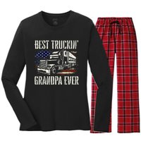 Best Truckin Grandpa Big Rig Semi Truck Driver Trucker Women's Long Sleeve Flannel Pajama Set 