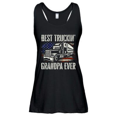 Best Truckin Grandpa Big Rig Semi Truck Driver Trucker Ladies Essential Flowy Tank