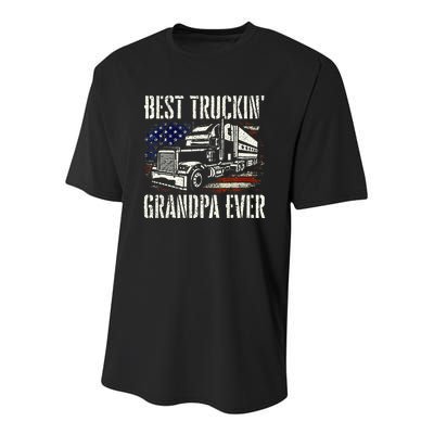 Best Truckin Grandpa Big Rig Semi Truck Driver Trucker Youth Performance Sprint T-Shirt