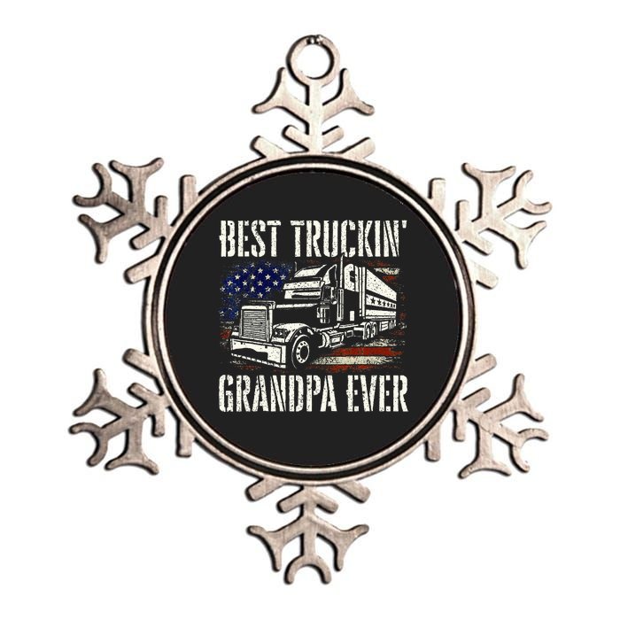 Best Truckin Grandpa Big Rig Semi Truck Driver Trucker Metallic Star Ornament