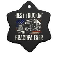 Best Truckin Grandpa Big Rig Semi Truck Driver Trucker Ceramic Star Ornament