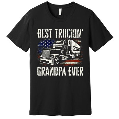 Best Truckin Grandpa Big Rig Semi Truck Driver Trucker Premium T-Shirt