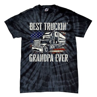 Best Truckin Grandpa Big Rig Semi Truck Driver Trucker Tie-Dye T-Shirt