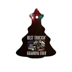 Best Truckin Grandpa Big Rig Semi Truck Driver Trucker Ceramic Tree Ornament