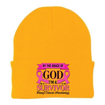 By The Grace Of God I'm A Survivor Breast Cancer Awareness Knit Cap Winter Beanie