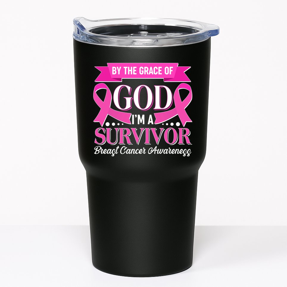 By The Grace Of God I'm A Survivor Breast Cancer Awareness Tumbler