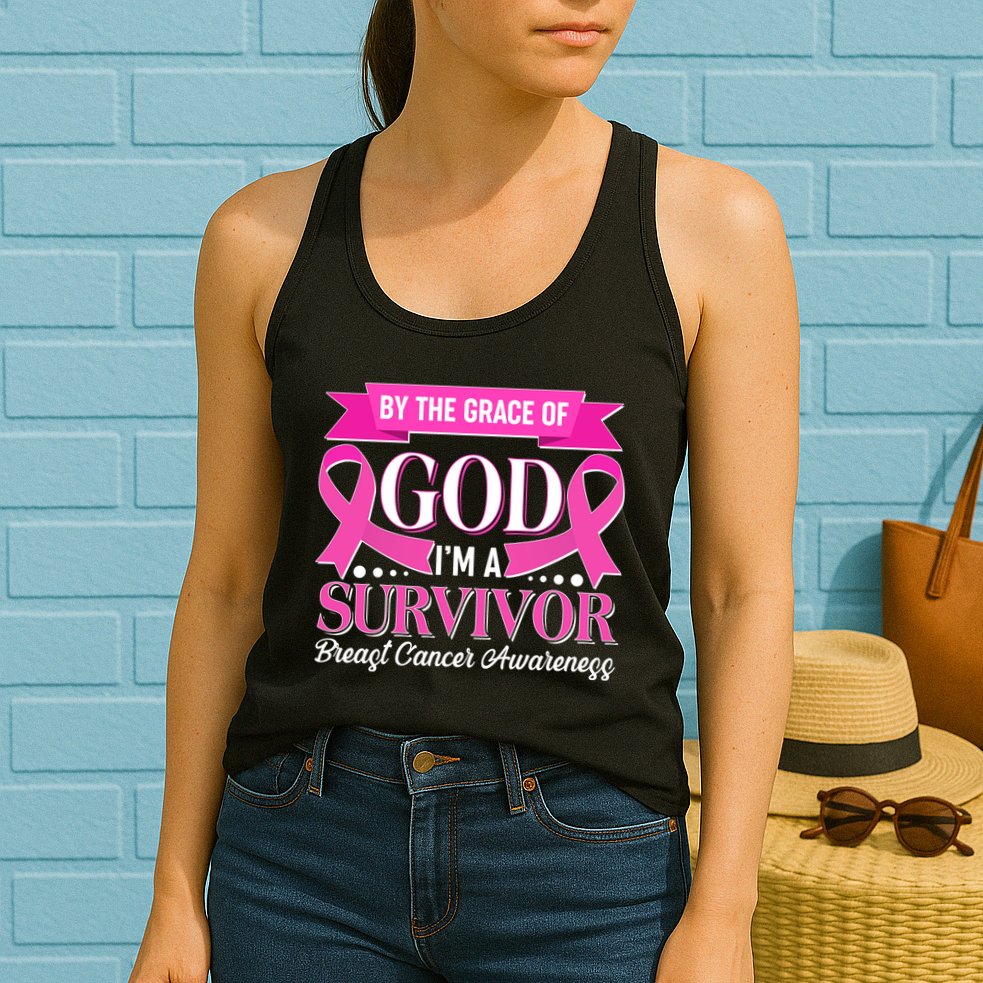 By The Grace Of God I'm A Survivor Breast Cancer Awareness Womens Tank Top