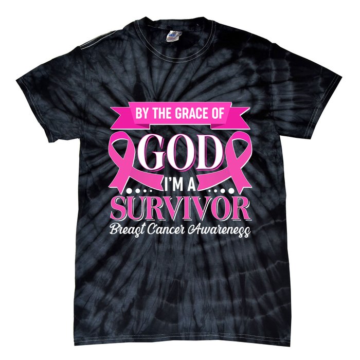 By The Grace Of God I'm A Survivor Breast Cancer Awareness Tie-Dye T-Shirt