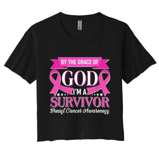 By The Grace Of God I'm A Survivor Breast Cancer Awareness Crop Top