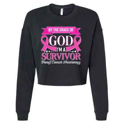 By The Grace Of God I'm A Survivor Breast Cancer Awareness Cropped Pullover Crew