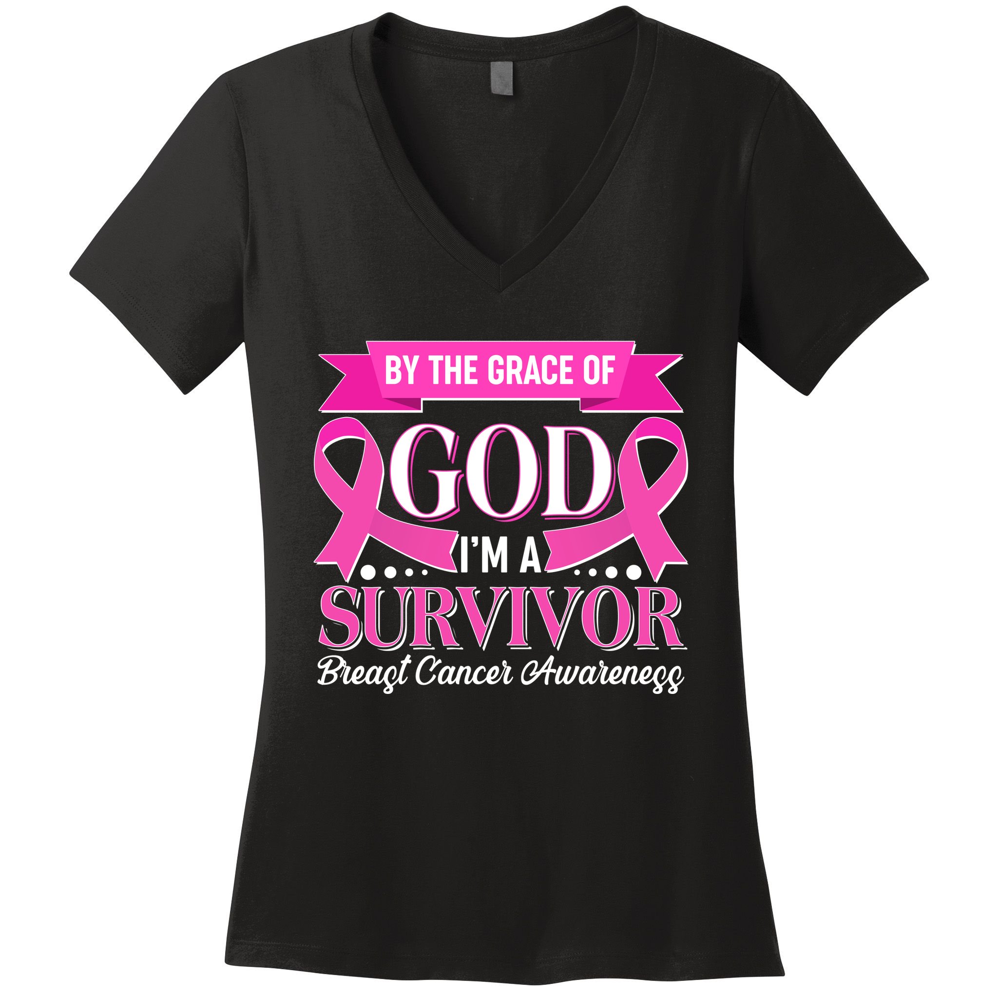 By The Grace Of God I'm A Survivor Breast Cancer Awareness Women's V-Neck T-Shirt