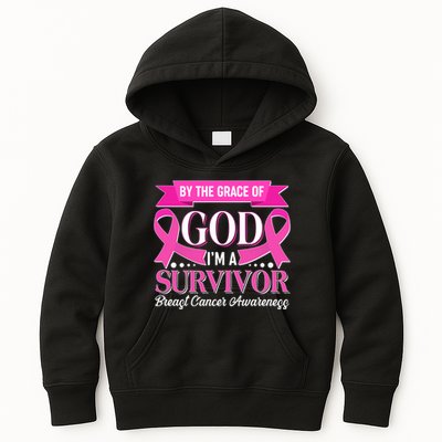 By The Grace Of God I'm A Survivor Breast Cancer Awareness Kids Hoodie