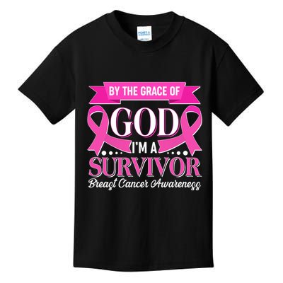 By The Grace Of God I'm A Survivor Breast Cancer Awareness Kids T-Shirt