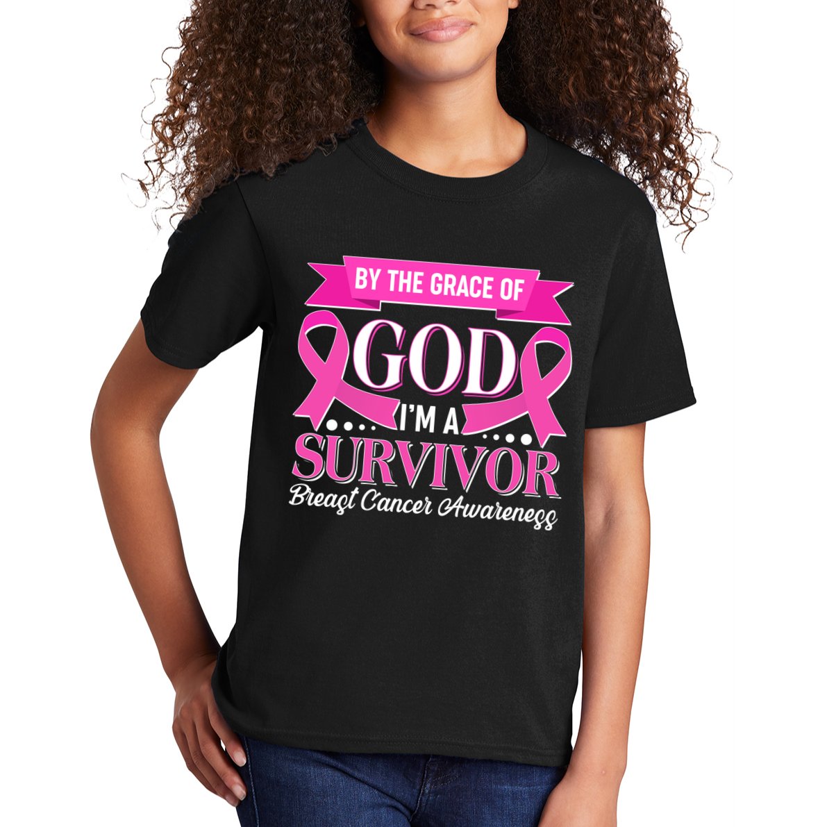 By The Grace Of God I'm A Survivor Breast Cancer Awareness Kids T-Shirt