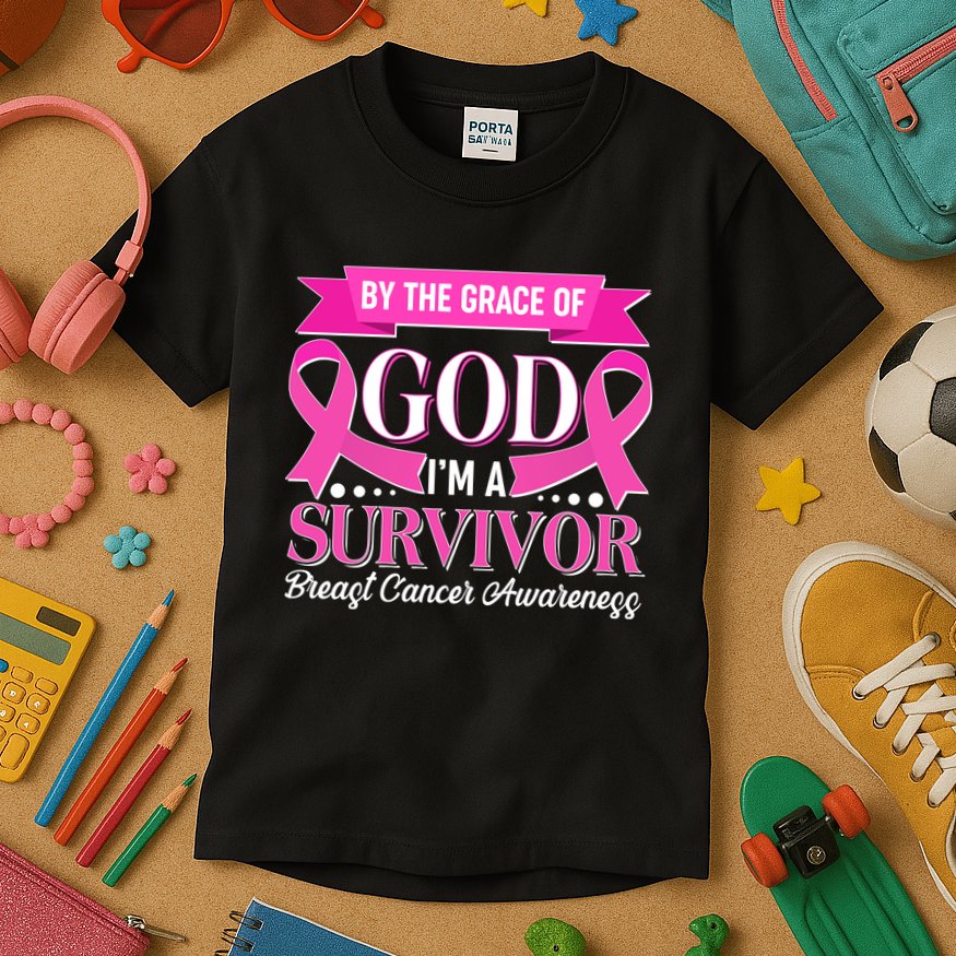 By The Grace Of God I'm A Survivor Breast Cancer Awareness Kids T-Shirt