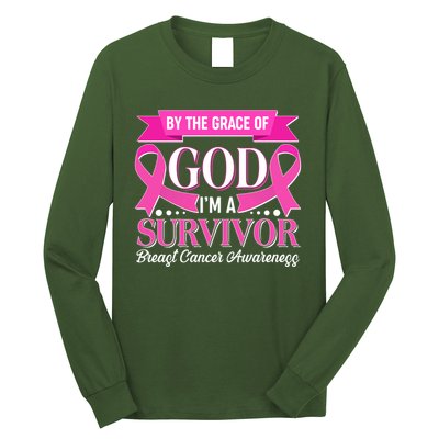 By The Grace Of God I'm A Survivor Breast Cancer Awareness Long Sleeve Shirt