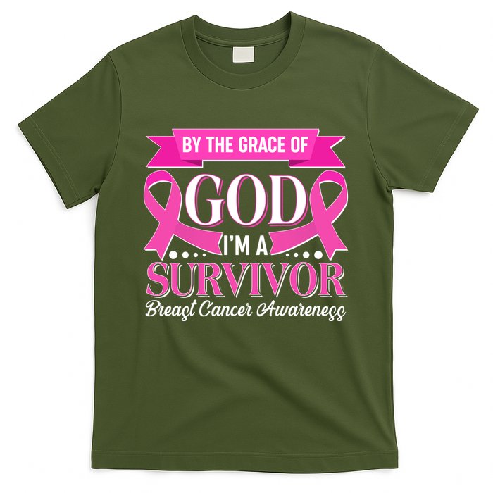By The Grace Of God I'm A Survivor Breast Cancer Awareness T-Shirt