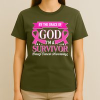 By The Grace Of God I'm A Survivor Breast Cancer Awareness T-Shirt
