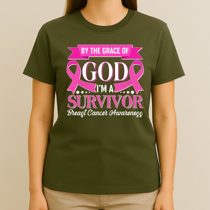 By The Grace Of God I'm A Survivor Breast Cancer Awareness T-Shirt