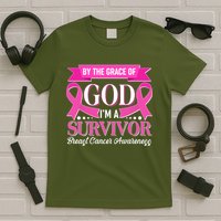 By The Grace Of God I'm A Survivor Breast Cancer Awareness T-Shirt