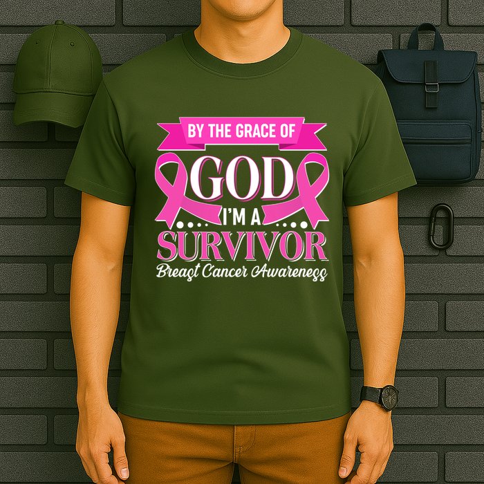 By The Grace Of God I'm A Survivor Breast Cancer Awareness T-Shirt