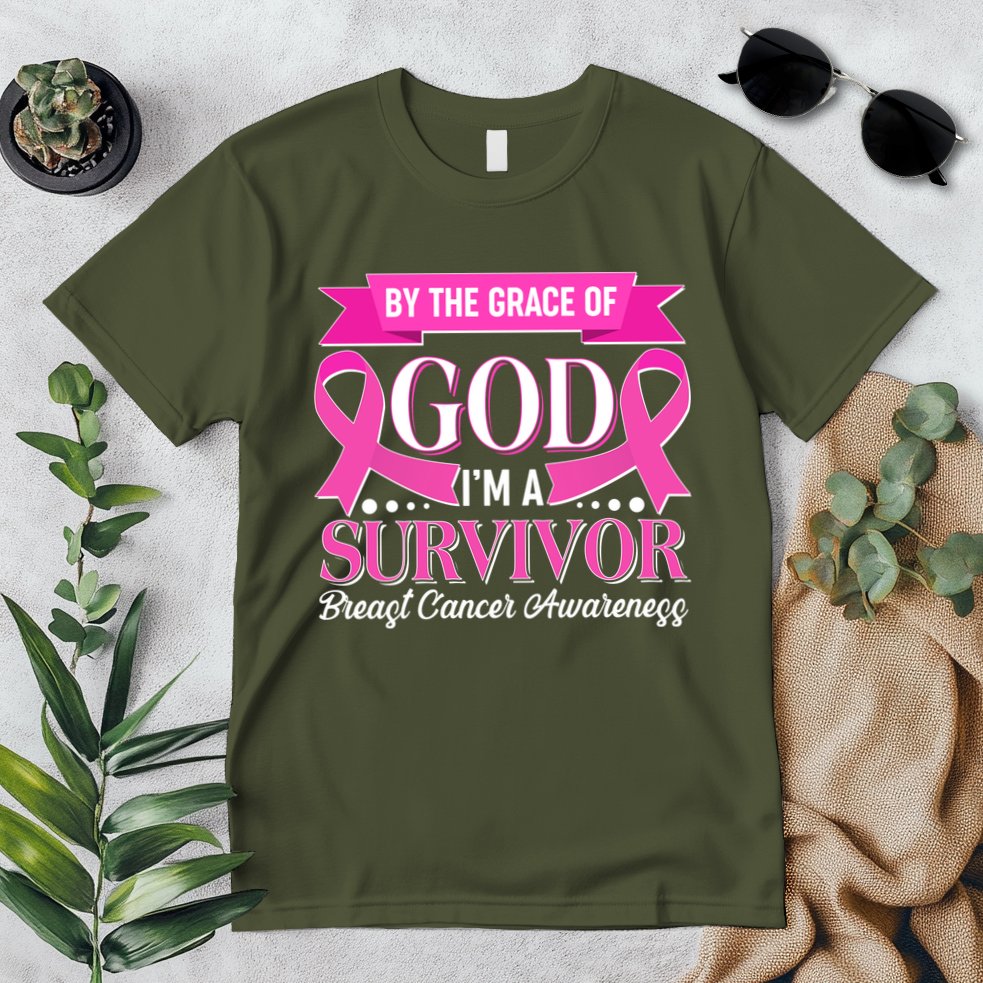 By The Grace Of God I'm A Survivor Breast Cancer Awareness Premium T-Shirt