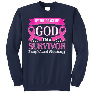 By The Grace Of God I'm A Survivor Breast Cancer Awareness Tall Sweatshirt