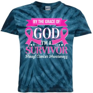 By The Grace Of God I'm A Survivor Breast Cancer Awareness Kids Tie-Dye T-Shirt