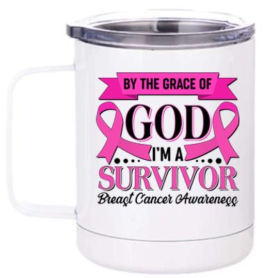 By The Grace Of God I'm A Survivor Breast Cancer Awareness 12 oz Stainless Steel Tumbler Cup