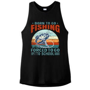 Born To Go Fishing Forced School Funny Ladies PosiCharge Tri-Blend Wicking Tank