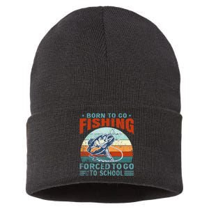 Born To Go Fishing Forced School Funny Sustainable Knit Beanie