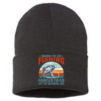 Born To Go Fishing Forced School Funny Sustainable Knit Beanie