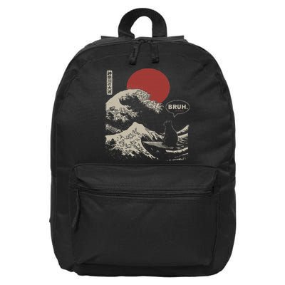 Bruh. The Great Wave Kanagawa Funny Japanese Surfing Cat 16 in Basic Backpack