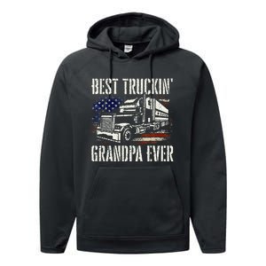 Best Truckin Grandpa Big Rig Semi Truck Driver Trucker Performance Fleece Hoodie