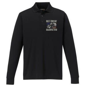 Best Truckin Grandpa Big Rig Semi Truck Driver Trucker Performance Long Sleeve Polo