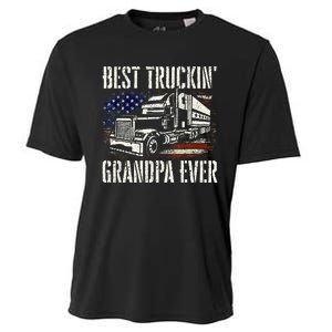 Best Truckin Grandpa Big Rig Semi Truck Driver Trucker Cooling Performance Crew T-Shirt