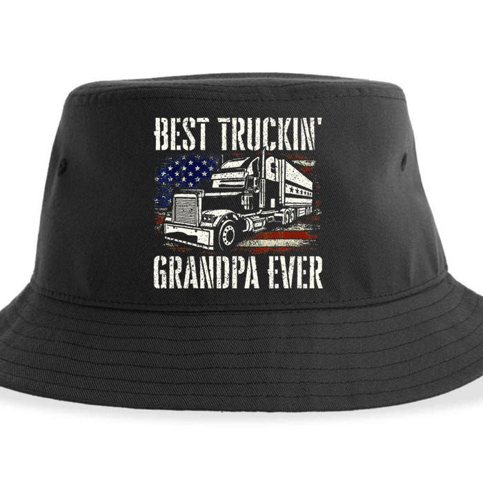 Best Truckin Grandpa Big Rig Semi Truck Driver Trucker Sustainable Bucket Hat