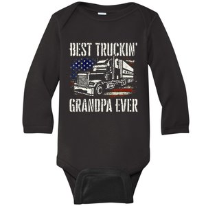 Best Truckin Grandpa Big Rig Semi Truck Driver Trucker Baby Long Sleeve Bodysuit