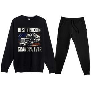 Best Truckin Grandpa Big Rig Semi Truck Driver Trucker Premium Crewneck Sweatsuit Set