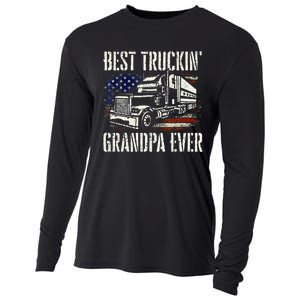 Best Truckin Grandpa Big Rig Semi Truck Driver Trucker Cooling Performance Long Sleeve Crew