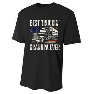 Best Truckin Grandpa Big Rig Semi Truck Driver Trucker Performance Sprint T-Shirt