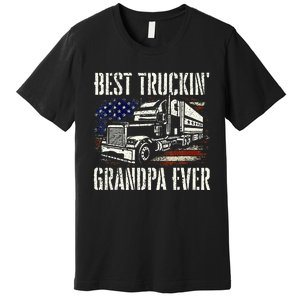 Best Truckin Grandpa Big Rig Semi Truck Driver Trucker Premium T-Shirt