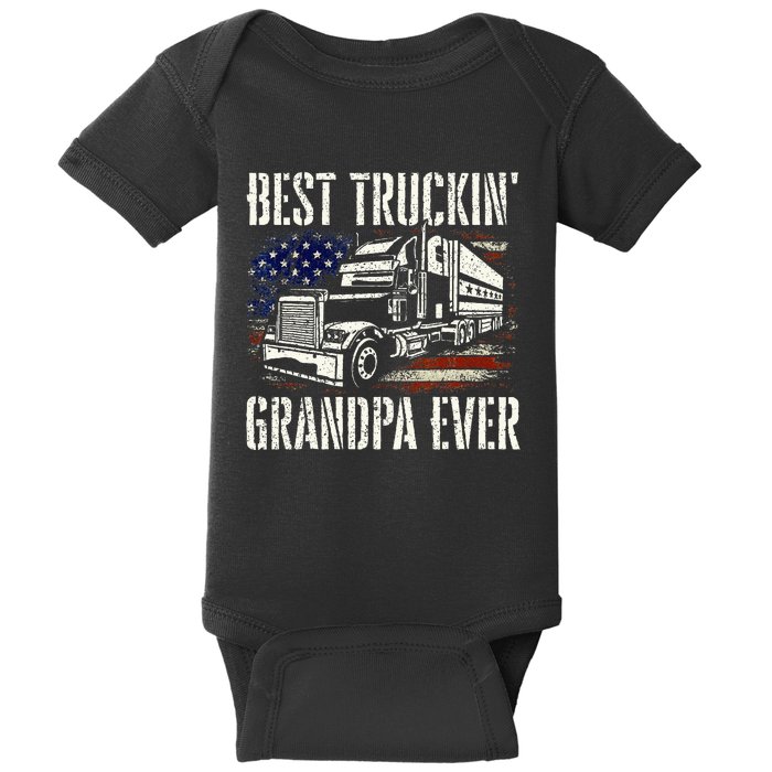 Best Truckin Grandpa Big Rig Semi Truck Driver Trucker Baby Bodysuit