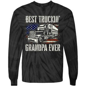 Best Truckin Grandpa Big Rig Semi Truck Driver Trucker Tie-Dye Long Sleeve Shirt