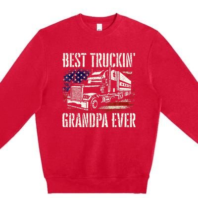 Best Truckin Grandpa Big Rig Semi Truck Driver Trucker Premium Crewneck Sweatshirt