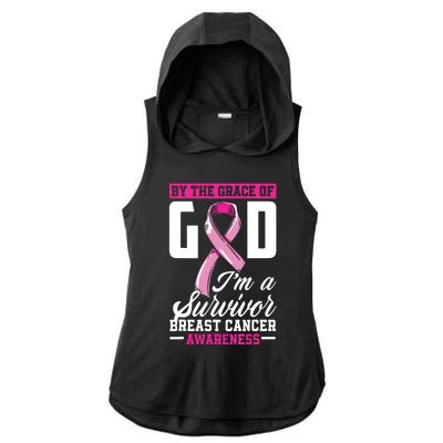 By The Grace God Im A Survivor Breast Cancer Survivor Ladies PosiCharge Tri-Blend Wicking Draft Hoodie Tank