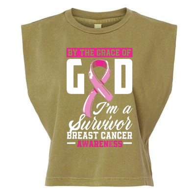 By The Grace God Im A Survivor Breast Cancer Survivor Garment-Dyed Women's Muscle Tee