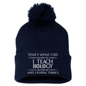 Biology Teacher Gifts I Teach Biology Know Things Funny Pom Pom 12in Knit Beanie